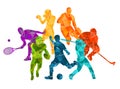 Color sport background. Football, soccer, basketball, hockey, box, tennis, baseball. Vector illustration colorful people silhouett