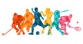 Color sport background. Football, soccer, basketball, hockey, box, tennis, baseball. Vector illustration colorful people silhouett