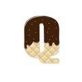 Wafer letter Q with the current chocolate glaze