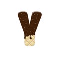 Wafer letter Y with the current chocolate glaze