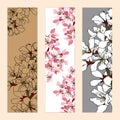 A set of floral bookmarks, flyers with pink and white Royalty Free Stock Photo