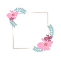 Pink flower and green leaves frame