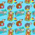 Seamless Vector Background with Sloths Floating in a Pool