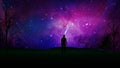 Stargaze, connection with the Universe, man silhouette on a field Royalty Free Stock Photo