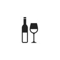 Wine Bottle and Wine Glass Glyph Vector Icon, Symbol or Logo.