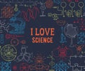 I love science. Vintage scientific equipment, formulas and elements on grunge background. Isolated elements. Design template for p Royalty Free Stock Photo