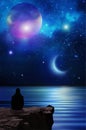 Man looking at the night sky, space, universe, stargaze