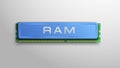 Ram memory with a blue radiator on a white background.