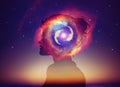 Woman Head Universe Inspiration Enlightenment Spiritual awakening Royalty Free Stock Photo