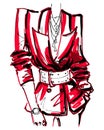 Fashion art of a girl in a red jacket and white belt Royalty Free Stock Photo
