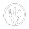 Continuous line plate, knife, fork, spoon and cup breakfast Royalty Free Stock Photo