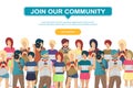 Join our community. Crowd of united people as a business or creative community standing together. Flat concept vector website temp Royalty Free Stock Photo