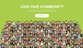 Join our community. Crowd of united people as a business or creative community standing together. Flat concept vector website temp