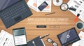 Mobile applications concept. Office desk with equipment. Application development concept. Flat Royalty Free Stock Photo