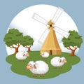 Animals in the farm scene. Nature and country concept. Flat vector Royalty Free Stock Photo