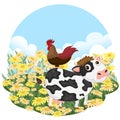 Animals in the farm scene. Nature and country concept. Flat vector Royalty Free Stock Photo