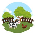 Animals in the farm scene. Nature and country concept. Flat vector