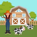 Animals in the farm scene. Nature and country concept. Flat vector Royalty Free Stock Photo