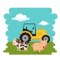 Animals in the farm scene. Nature and country concept. Flat vector Royalty Free Stock Photo