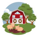 Animals in the farm scene. Nature and country concept. Flat vector Royalty Free Stock Photo