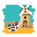 Animals in the farm scene. Nature and country concept. Flat vector Royalty Free Stock Photo