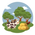 Animals in the farm scene. Nature and country concept. Flat vector