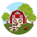 Animals in the farm scene. Nature and country concept. Flat vector Royalty Free Stock Photo