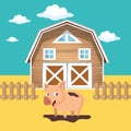 Animals in the farm scene. Nature and country concept. Flat vector Royalty Free Stock Photo