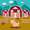 Animals in the farm scene. Nature and country concept. Flat vector