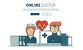 Flat design medical and pharmacy. On line treatment and on line doctor. Doctor on call banner