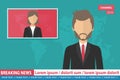 Anchorman on tv broadcast news. Breaking News vector illustration. Media on television concept. Flat vector Royalty Free Stock Photo