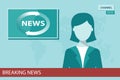 WebAnchoworman on tv broadcast news. Breaking News vector illustration. Media on television concept. Flat vector Royalty Free Stock Photo