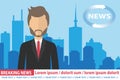 Anchorman on tv broadcast news. Breaking News vector illustration. Media on television concept. Flat vector Royalty Free Stock Photo