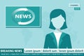 WebAnchoworman on tv broadcast news. Breaking News vector illustration. Media on television concept. Flat vector Royalty Free Stock Photo