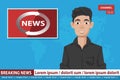 Anchorman on tv broadcast news. Breaking News vector illustration. Media on television concept. Flat vector Royalty Free Stock Photo