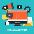 Media marketing concept. E mail marketing and newsletter. Flat vector Royalty Free Stock Photo