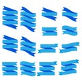 Flat vector ribbon banners flat, set of blue ribbon illustrations isolated on white background Royalty Free Stock Photo