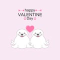 Cute seals couple with heart. Valentine`s day card vector illustration.