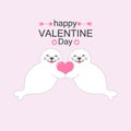 Cute seals couple with heart. Valentine`s day card vector illustration. Royalty Free Stock Photo