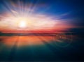 Amazing sunset / sunrise at the sea, yoga, meditation colorful wallpaper Royalty Free Stock Photo