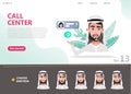Call center concept. Cartoon character arab man