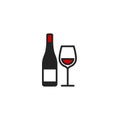 Wine Bottle and Wine Glass Flat Icon Vector, Symbol or Logo.