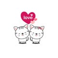 Happy Valentine`s day postcard. Cute Cats in love. Royalty Free Stock Photo