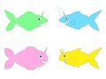 A set of funny fabulous fish sharks of unicorns in different colors