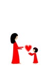 Black haired cute girl gives her mother a red heart