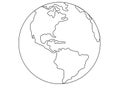 Planet Earth, globe vector linear picture. Outline. North and South America. Central America. The Atlantic Ocean and the Pacific O