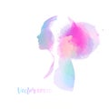 Double exposure illustration. Woman silhouette plus abstract water color painted. Digital art painting.Vector illustration Royalty Free Stock Photo