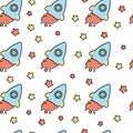 Seamless vector pattern with cartoon spaceship