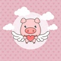 Sweet Cupid pig flying in the sky. Royalty Free Stock Photo