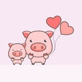 Happy Valentines day greeting card. Cute pig cartoon with heart balloon. Royalty Free Stock Photo